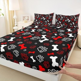 Ropa de cama Queen con estampado de pata de perro para niños, lindas sábanas ajustadas con temática de perro para adolescentes y niñas, juego de cama 