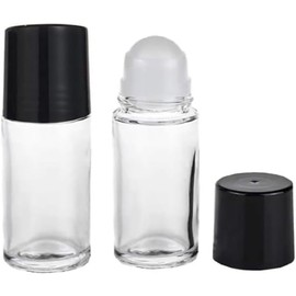 2 Pcs 50ml Glass Essential Oil Roller Bottles Refillable Roll on Bottles Empty Deodorant Bottle, Refillable Containers Accessories, Containers Rollerball Bottles for Fragrance Roller Bottles (Clear)