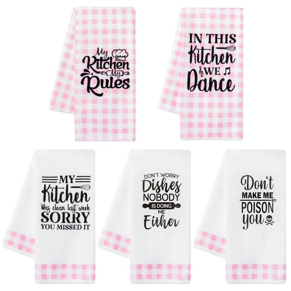 R HORSE Kitchen Towels for the Kitchen - Pack of 5 Pink Gifts for Women Men Towels for Kitchen Accessories Christmas Housewarming Gift Soft Towels 40 x 60 cm