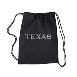 LA POP ART Drawstring Word Art Backpack - The Great Cities of Texas - Black