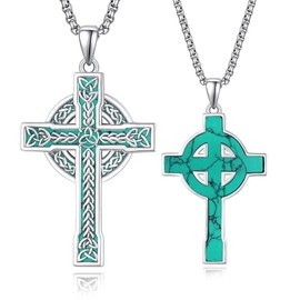 ADMETUS Celtic Cross Necklace 925 Sterling Silver Irish Cross Pendant Chain Jewellery Celtic Cross Gifts for Men with 2.5 mm 22 Inch + 2 Inch Rolo Chain, Sterling Silver, No Gemstone