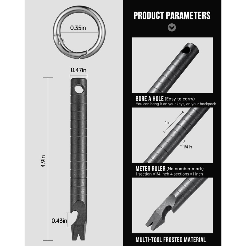 Titanium EDC Pry Bar with Bottle Opener, Measure Function Multi