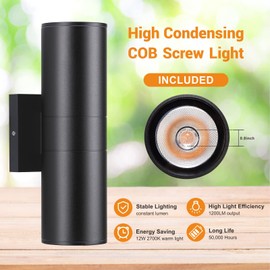 DAKAFUL Outdoor Wall Lights 4Pack, Integrated LED Cylinder Up Down Lights, 12W 2700K Aluminum Exterior Wall Light, Outdoor Light Fixture for Porch Patio Door.(Matte Black)