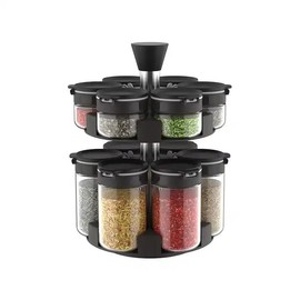 Aurakoa 360 rotating 2 tier jars spice rack (6 small 6 large spice jars) Revolving Seasoning Organizer. Spinning Spice Rack for Counter top and Cabinet WITH Custom Label Stickers.