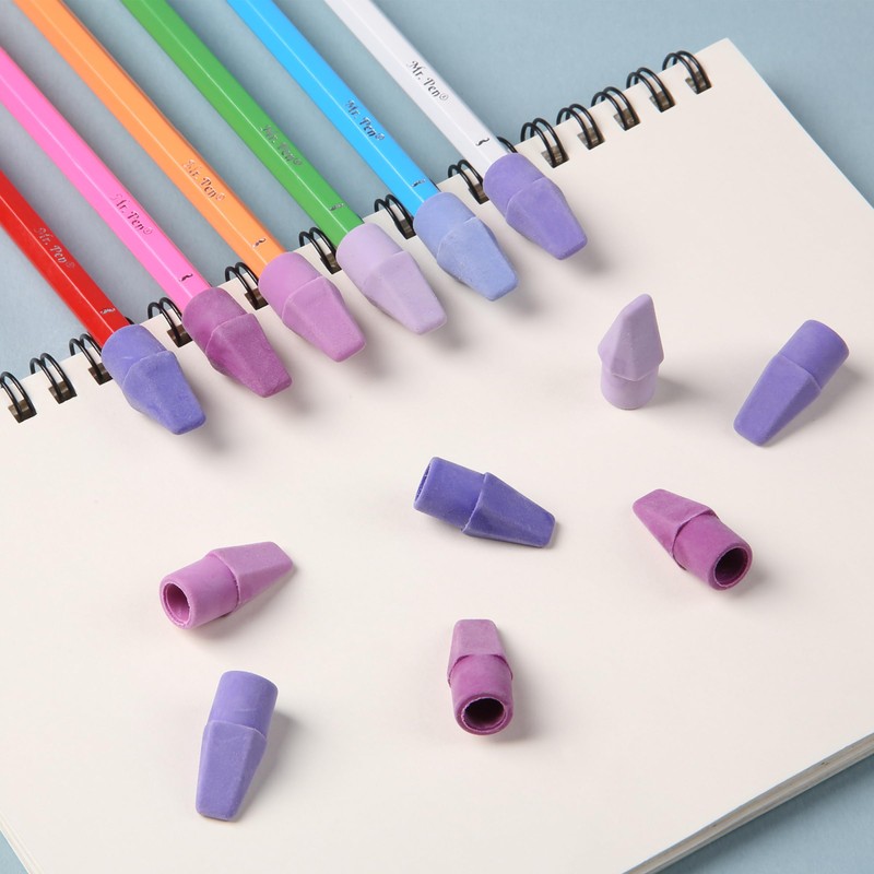 Mr. Pen- Pencil Top Erasers, 120 Pack, 6 Different Purple