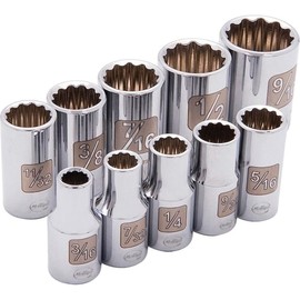 Tools 1/4" Drive 10 Piece 12 Point, Std SAE Socket Set, 3/16" - 9/16", Mfr: D004007-A