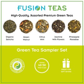 Green Tea Sampler Set, Assortment of Loose-Leaf Green Teas, 5 Different Tea Sample Pouches, Makes 8-10 Cups of Tea Each, Organic Sencha, Green Walnut, Citrus Mint, Jasmine w/ Flowers, Pineapple Paradise