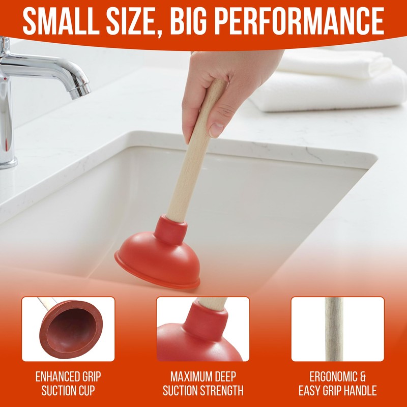 Harrier Hardware Small Sink Plunger, 10.5-Inch, 4-Inch Mouth, 9-Inch Handle,