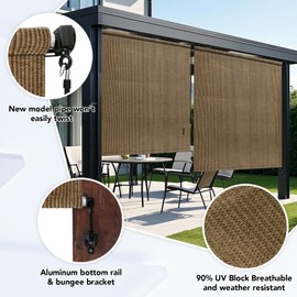 KANAGAWA 8'(W) x6'(H) Walnut Outdoor Roller Shade - Cordless Exterior Roll Up Sun Shade for Patio, Pergola, Front Porch, Gazebo - Outdoor Blinds Screens for Patio