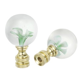 PATIKIL 1/4-27 Lamp Finial Cap for Lampshade Harp Top, 2Pcs Cap Nut Screw Cap Knob Clear Flower Ball Shaped Glass Lamp Shade Decoration for Table Floor Lamp, Green