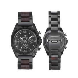 GREENTREEN Men's Wooden Watch Chronograph for Men: Waterproof Wooden Watch - Analogue Watch with Date for Everyday Hiking Jogging - Quartz Watch for Husband Father Son, black, Classic