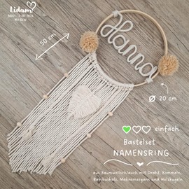 Macrame Name Ring - Simple, Beginner-Friendly Craft Set with Video Instructions - Baby Gift Birth - Dream Catcher Craft Set, Christening Gift, Macrame Set, Door Sign, Decorative Children's Room