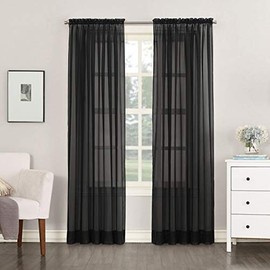 Megachest a pair of slot top voile curtains (Black, 56" wideX90 drop 2 Panels)