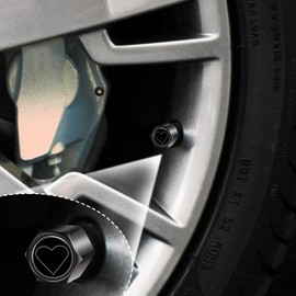 Akkya Tire Valve Stem Caps Cover for Car Bike Bicycle Motorcycles Tractors Mountain Bikes Trucks Black Heart Metal Chrome Tire Air Pressure Covers Wheel Accessories Parts