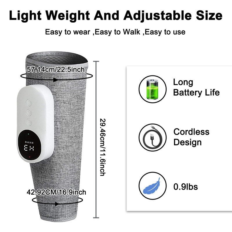 Leg Massager with Heating Function, Cordless Calf Massager with Heat,
