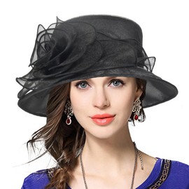 VECRY Lady Derby Dress Church Cloche Hat Bow Bucket Wedding Bowler Hats (Floral-Black)