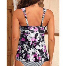 Flowy Tankini Top Only - Women's Modest Bathing Suit Top Loose Fit Swimsuit No Bottom 2025 Purple Floral L