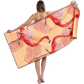 Toalla De Playa De Microfibra Sin Arena, Toalla De Playa Absorbente Extra Grande De 71 "X 32", De Secado Rápido Y Liviana, Adecuada Para Baño, Natación, Playa, Camping, Gimnasio(Flamenco - Naranja)