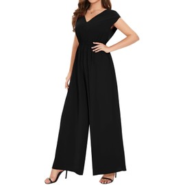 Coloody Women's Long Jumpsuit Elegant Summer Sleeveless Crew Neck Jumpsuit Trouser Suit Romper Wide Leg Playsuit, W black