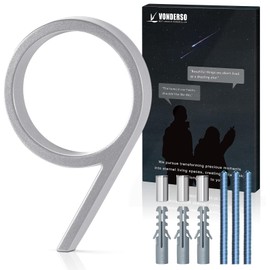 VONDERSO 5 Inch Floating House Numbers and Letters for Outside, Modern Metal Address Number 9, with Weather Resistant Silver Powder Coating, No Fading (Glossy Silver)