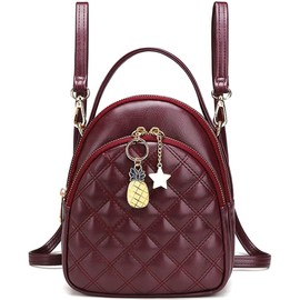 VX VONXURY Women's Small Mini Backpack Elegant PU Leather 2 in 1 Travel Backpack with Removable Strap, red