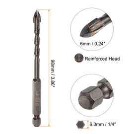 HARFINGTON 5pcs Titanium Coated Masonry Drill Bit, 6mm Concrete Drill Bits Ceramic Tile Drill Bit with 1/4" Hex Shank for Ceramic Tile Marble Mirror Glass Concrete Brick Plastic Wood