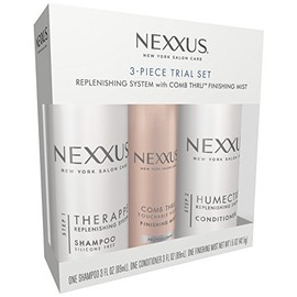 Nexxus Juego de prueba de 3 piezas: un (1) champú terapéutico, un (1) acondicionador humectriz, y un (1) peine a través de la niebla de acabado