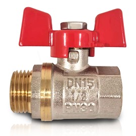 PipeSan Ball Valve 1/2 Inch Double Thread (Female/Male Thread) with Wing Handle, Nickel-Plated Brass Ball Valve with Female/Male Thread, Ball Valve with Thumb Screw for Full Flow