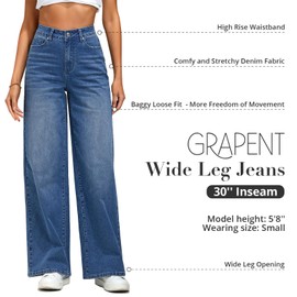 GRAPENT Stretchy Jeans for Women Denim Outfit for Women Wide Leg High Waisted Pants for Women Trendy Y2K Baggy Jeans Baggy Jeans Y2K Jeans Women Color Nightfall Blue XX-Large Size 20 Size 22