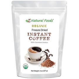 Z Natural Foods Freeze-Dried Organic Instant Coffee - Made from Medium Roast 100% Arabica Beans - Rich in Antioxidants - Boosts Mood, Energy, Memory - Gluten-Free - Non-GMO - Enjoy Hot/Iced, 8 oz