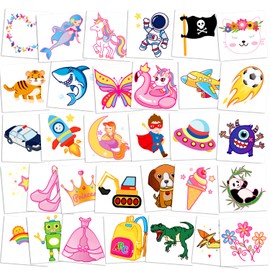 Zayvor Pack of 64 Temporary Tattoos Children's Metallic Tattoo Stickers Children's Tattoo Set Waterproof Children's Birthday Party Favours Party Bag Dinosaur Mermaid Unicorn Butterfly Decor