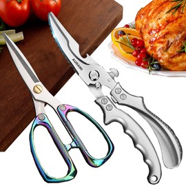 AUDAMI 2-Piece Kitchen Shears Set, Heavy Duty Professional Poultry Meat Scissors,Multi-Purpose Stainless Steel, Dishwasher Safe