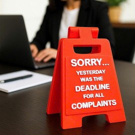 Funny Complaint Desk Sign – “Yesterday Was the Deadline” – Office Humor Decoration – Double-Sided Mini Sign for Coworkers – 3D Printed Joke Gift for Work Desk