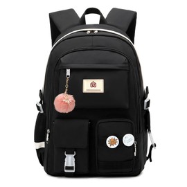 Backpack for Women Men Kids Girls Elementary Middle School Bag Large College Bookbags Purse Laptop Backpacks 16 inch Anti Theft Travel Daypack Casual Rucksack Teens Students Schoolbag-Black