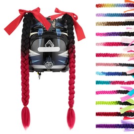 SEGO Helmet Pigtail Braids with Detachable Suction Cup with Bowknot Ponytails Hair for Women/Men 20 Inch 1 PCS/Pack (Helmet not Included)-Black to Red