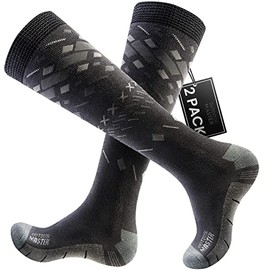 OutdoorMaster Ski Socks, 2-Pair Pack Skiing and Snowboarding Socks for Men & Women with OTC Design w/Non-Slip Cuff - Grey,L/XL