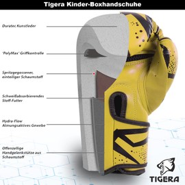 Tigera Children's Boxing Gloves, Kickboxing, Muay Thai Sparring, Training, Punch Bag, Martial Arts, Punching Gloves, Coaching Gloves for Boys, Girls (4 oz, Yellow)
