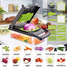 ENDLILI Vegetable Chopper, Pro Onion Chopper,15 in 1 Multifunctional Food Chopper-Adjustable Vegetable Slicer-Kitchen Gift Gadget Veggie Slicer for Salad Potatoes Carrots Garlic Onion with Container