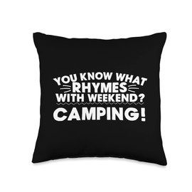 Funny Weekend Camping Joke Outdoor Tent Camp Enthusiasts Throw Pillow