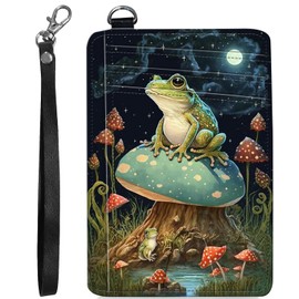 RFID Blocking Wallet Women, Slim Credit Card Holder with ID Window, Cute Small Front Pocket Card Wallet, Girls & Ladies Minimalist PU Leather Card Case for Travel Shopping Office, Frog Mushroom