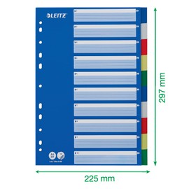 Leitz Register für A4, Deckblatt aus Karton und 10 Trennblätter mit Taben aus Kunststoff, Mehrfarbig, 12566000