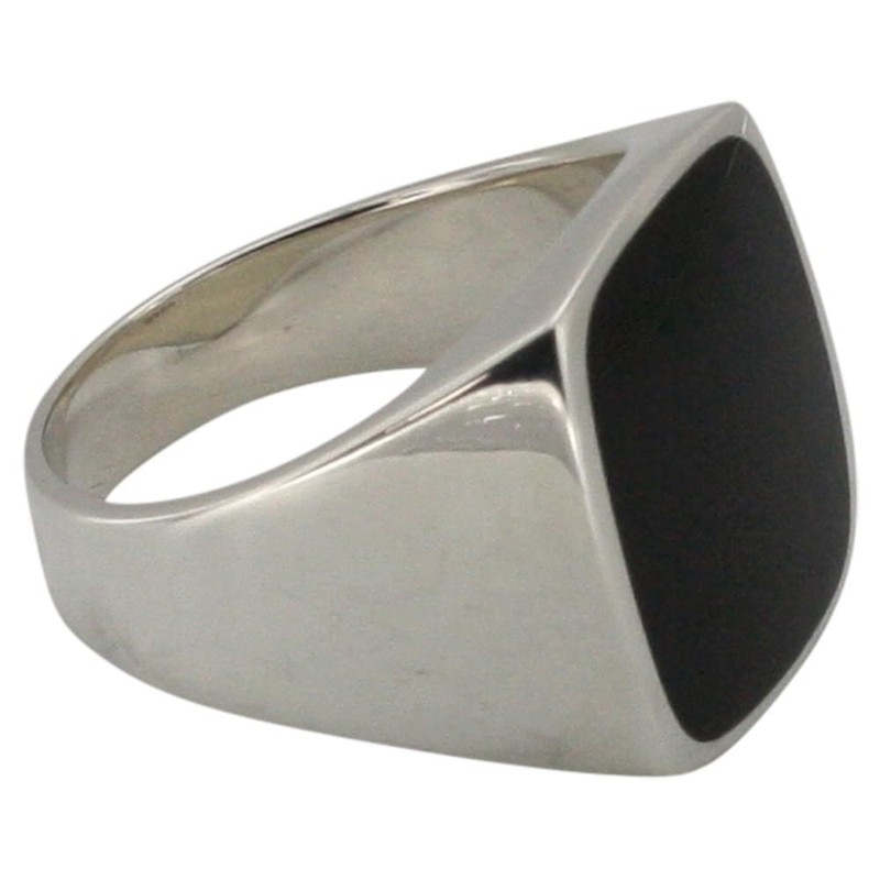 Solid Sterling Silver Signet Ring with Onyx, Silver