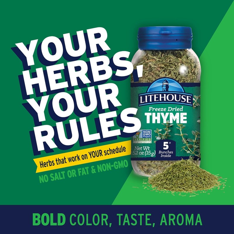 Litehouse Freeze Dried Thyme - Substitute for Fresh Thyme, Jar