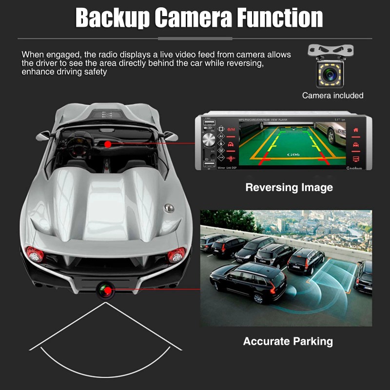 ESSGOO Single Din Car Stereo Wireless Apple CarPlay 5.1 Touchscreen