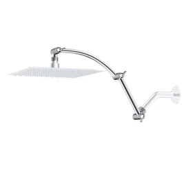 Hibbent All Metal 16'' Shower Head Extension Arm Solid Brass Flexible Height & Angle Adjustable Shower Arm Extender with Lock Joint, Universal Connection Stainless Steel Pipe Height Extending, Chrome