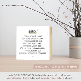 Wunderpixel® Holzbild Abschieds-Geschenk Kollegin - Danke-schön - 15x15x2cm zum Hinstellen Aufhängen, Spruch - schwarz-weißes Holz-Schild Wand-Bild Aufsteller Aufmerksamkeit