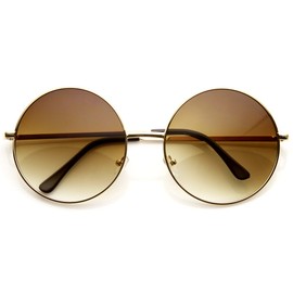 zeroUV Super Large Oversized Metal Round Circle Sunglasses (Gold/Amber)