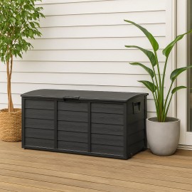 Unbranded Stylish Black Outdoor Storage Deck Box Large Chest Patio Garden 75-Gal Container