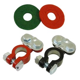 AWGUKA 2 PCS Car Cable Post Top Terminal Connector, 2.2" x 1.5" Pure Copper Cable Clamp with Insulation Washer, 0.72" Positive 0.64" Negative Terminal Post Repair Kit, Universal for Cars (Silver)