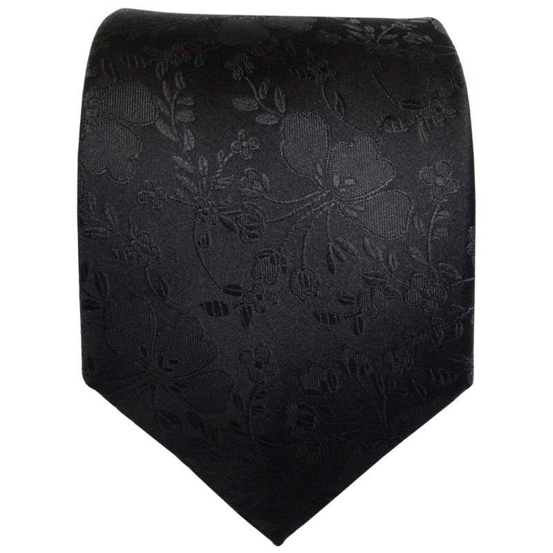TigerTie Designer Silk Tie in Black with Floral Pattern -